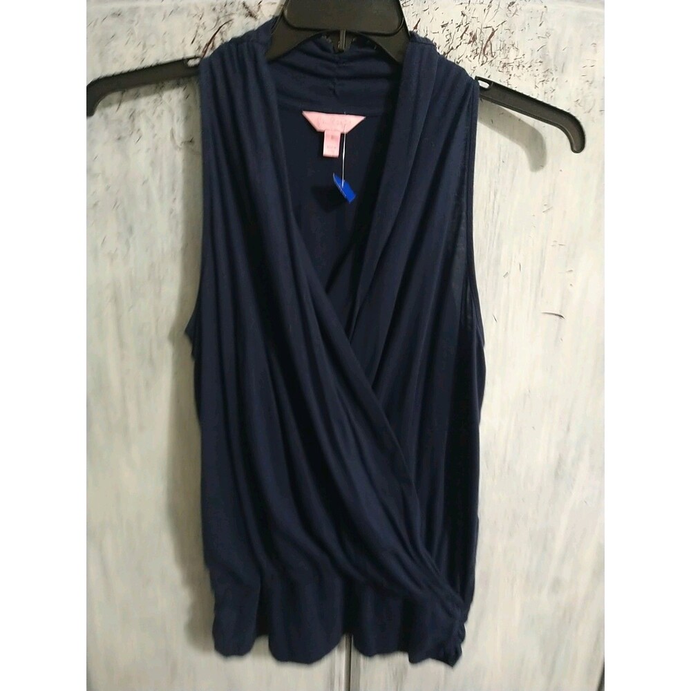 Lilly Pulitzer V-neck Sleeveless Blouse Navy Blue Sm Boho Cottagecore Feminine